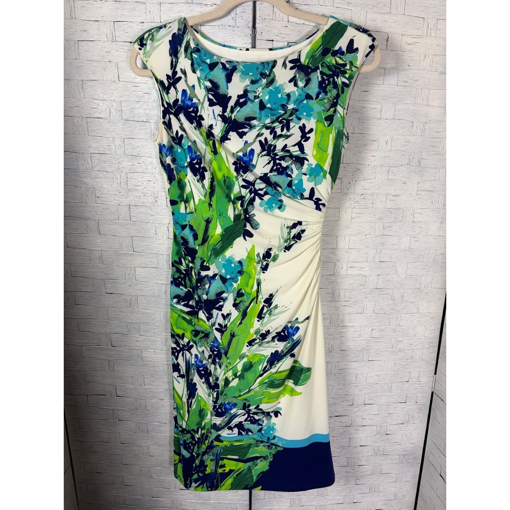 Lauren Ralph Lauren Womens Dress Sheath asymmetrical Floral Ruched cap sleeve